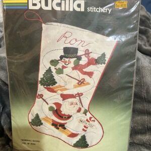 Vintage Bucilla Stitchery #82339 Downhill Racers Christmas‎ Stocking Kit 18" NEW